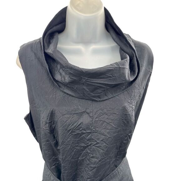 Yuvita Black Sleeveless Dress Belt Cowl Neck Crinkle Crepe Size 6 Langenlook - Picture 2 of 8
